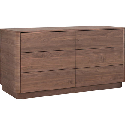 Round Off Dresser by Moe's Home Collection in natural walnut. Made from walnut veneer, mdf, rubberwood base in a transitional style.