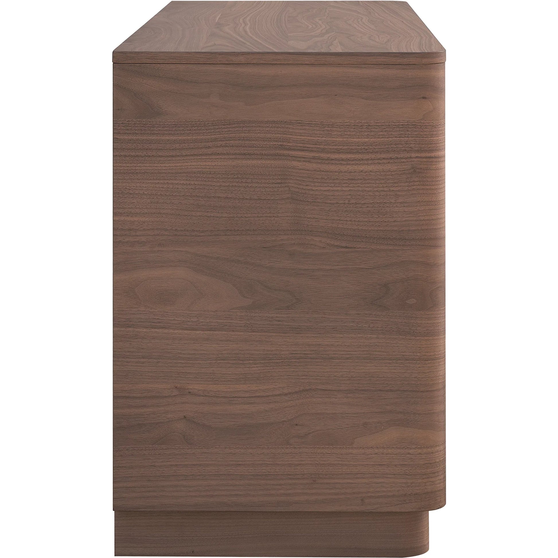 Round Off Dresser by Moe's Home Collection in natural walnut. Made from walnut veneer, mdf, rubberwood base in a transitional style.
