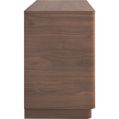 Round Off Dresser by Moe's Home Collection in natural walnut. Made from walnut veneer, mdf, rubberwood base in a transitional style.