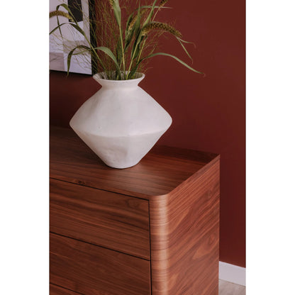 Round Off Dresser by Moe's Home Collection in natural walnut. Made from walnut veneer, mdf, rubberwood base in a transitional style.
