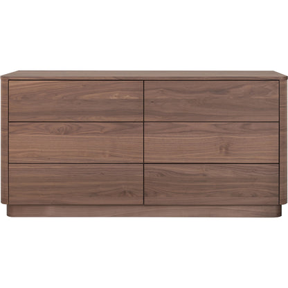 Round Off Dresser by Moe's Home Collection in natural walnut. Made from walnut veneer, mdf, rubberwood base in a transitional style.