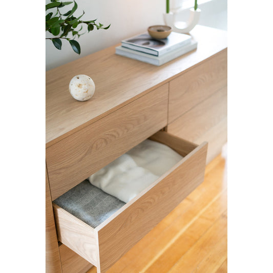 Round Off Dresser Oak by Moe's Home Collection in brown. Made from walnut, oak veneer, mdf in a transitional style.