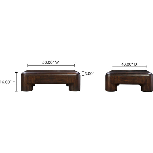 Rowan Coffee Table by Moe's Home Collection in walnut. Made from solid acacia in a unique style.