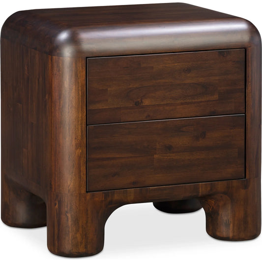 Rowan Nightstand by Moe's Home Collection in walnut. Made from solid acacia, acacia veneer over mdf back, drawer frame in a unique style.