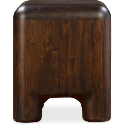 Rowan Nightstand by Moe's Home Collection in walnut. Made from solid acacia, acacia veneer over mdf back, drawer frame in a traditional style.