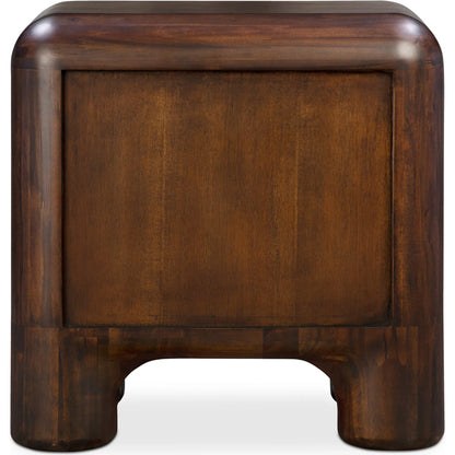 Rowan Nightstand by Moe's Home Collection in walnut. Made from solid acacia, acacia veneer over mdf back, drawer frame in a traditional style.