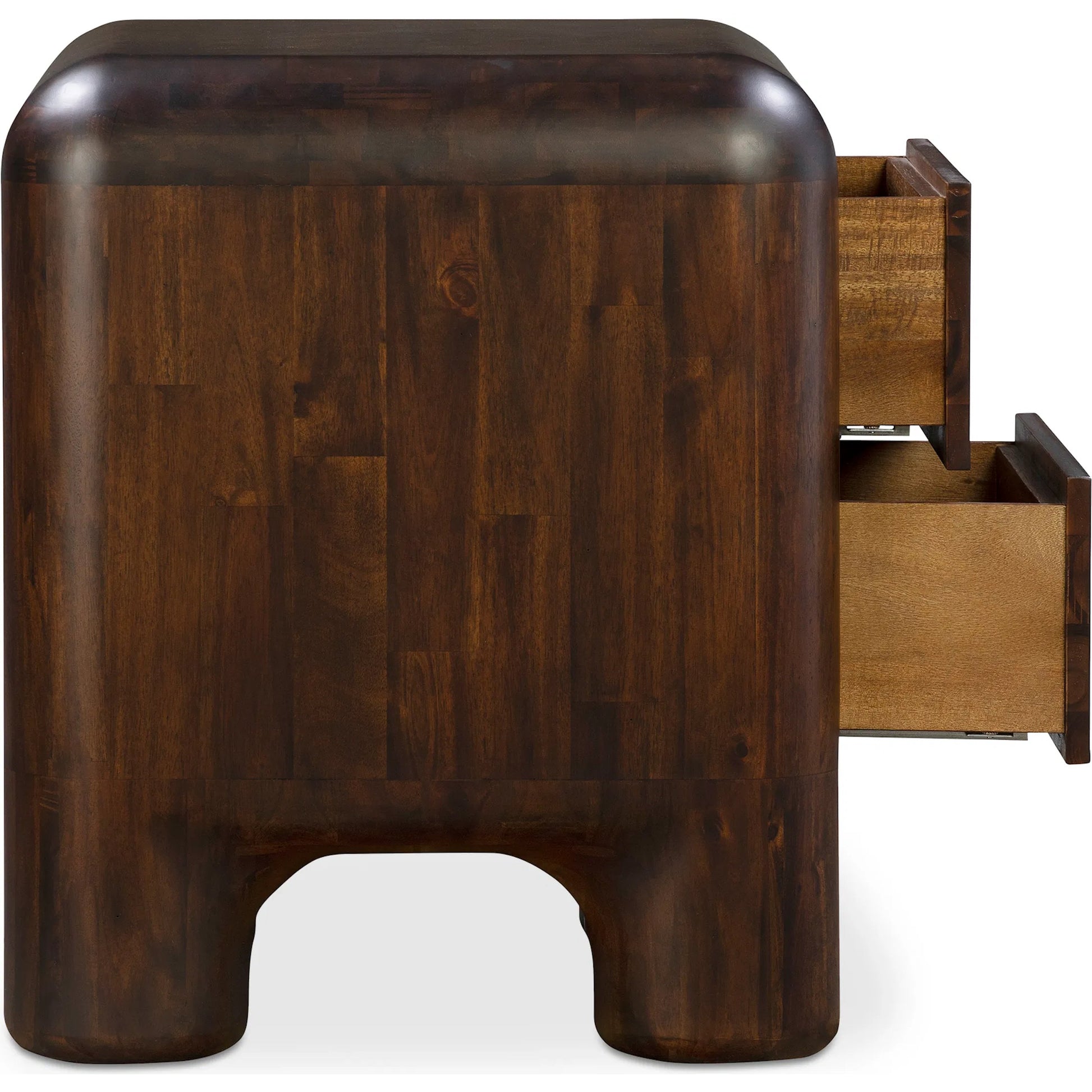 Rowan Nightstand by Moe's Home Collection in walnut. Made from solid acacia, acacia veneer over mdf back, drawer frame in a traditional style.