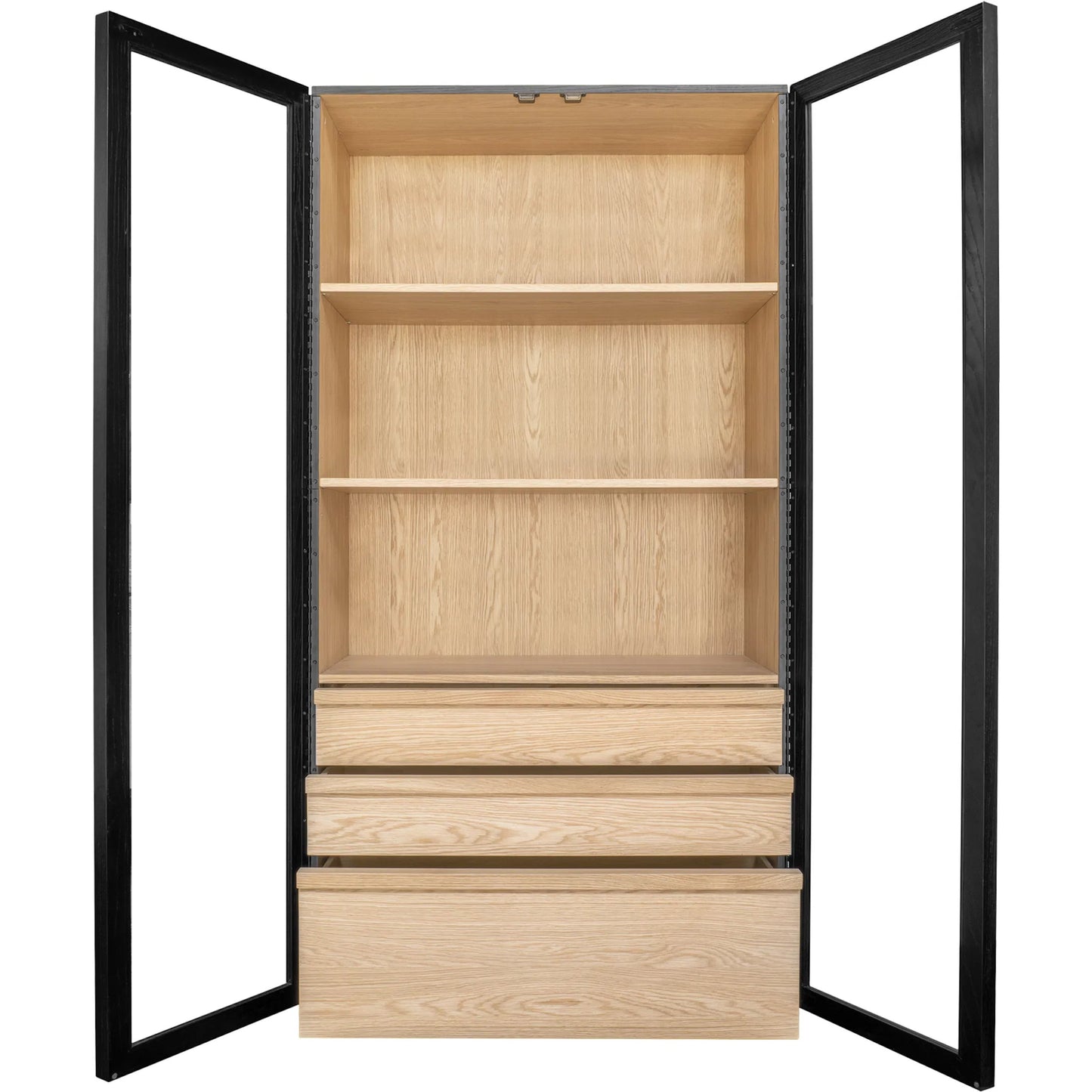 007 SI-2367941 | Additional Silo | Charlotte Cabinet by Moe's Home Collection in black ash, natural ash, oak. Made from solid ash door frame, drawer handle, ash veneer over mdf body, oak veneer shelf, inner drawer, rubber wood base, 5mm tempered glass in a