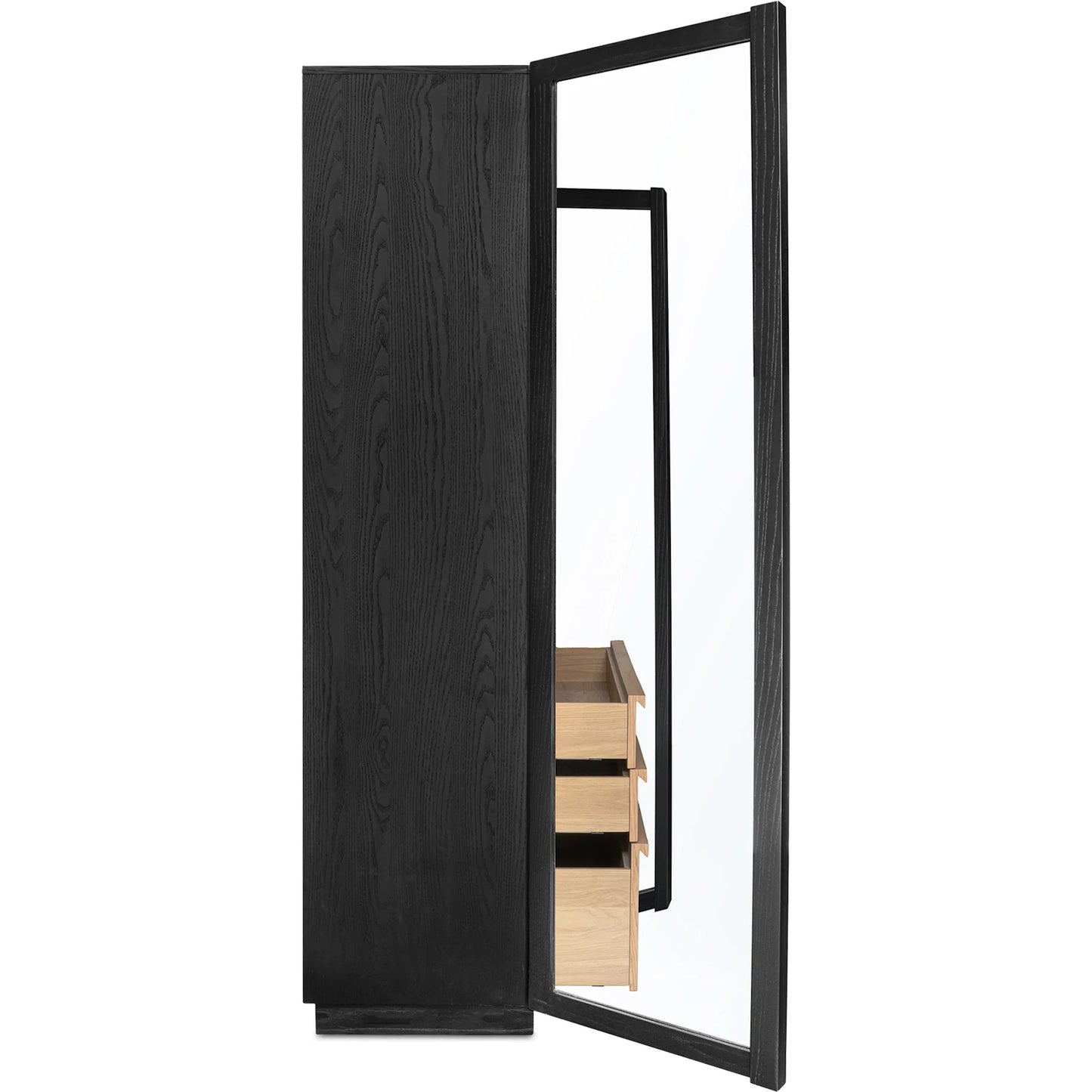 009 SI-2367941 | Additional Silo | Charlotte Cabinet by Moe's Home Collection in black ash, natural ash, oak. Made from solid ash door frame, drawer handle, ash veneer over mdf body, oak veneer shelf, inner drawer, rubber wood base, 5mm tempered glass in a
