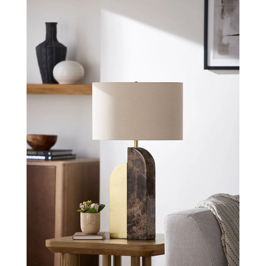 Yuruga Accent Table Lamp by Surya. Made from marble, iron, linen, polyester in a unique style.