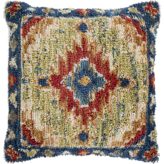 Yuri Pillow - 23946 by Livabliss in ivory, navy, aqua, burnt orange, lime, mustard, white. Made from 100% polyester, 100% linen in a eclectic & global style.