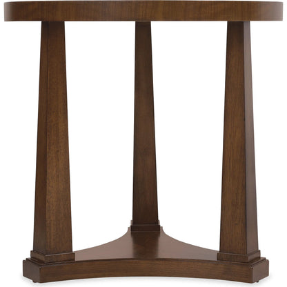 Archives Round End Table by Hooker Furniture in dark wood and classic walnut. Made from figured quartered walnut veneer in a transitional style.