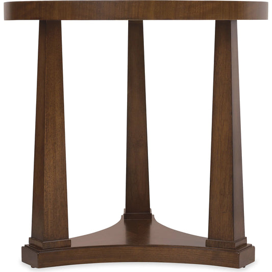Archives Round End Table by Hooker Furniture in dark wood and classic walnut. Made from figured quartered walnut veneer in a unique style.