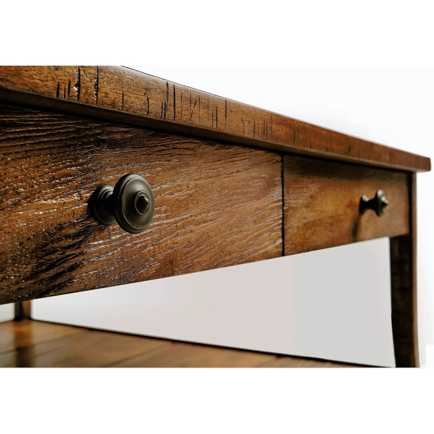 010 SR-846383 | Closeup | Casually Country Casually Country Coffee Table by Jonathan Charles in brown and country farmhouse walnut. Made from acacia in a rustic style.