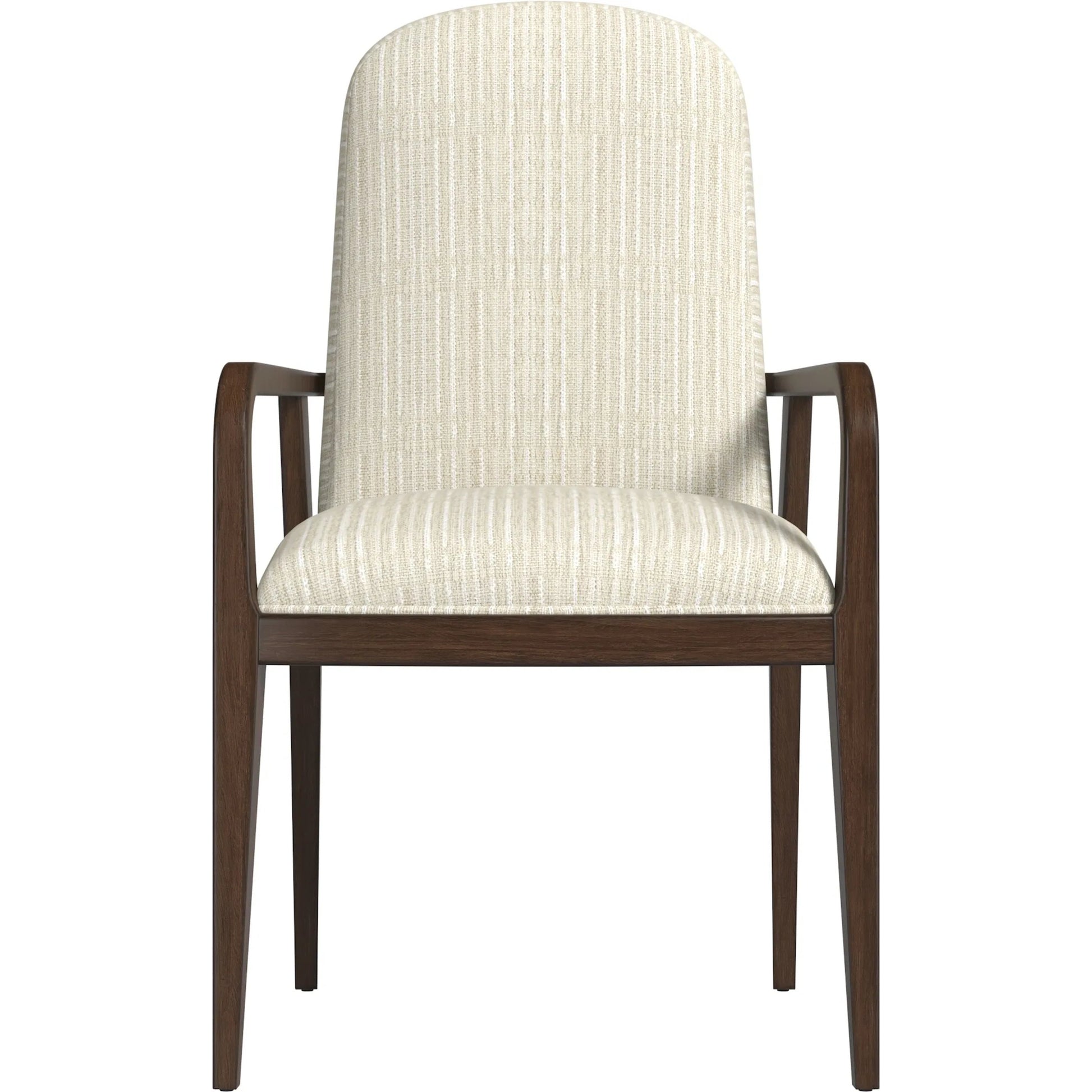 Verge Upholstered Arm Chair by A.R.T. Furniture in beige and handcrated walnut. Made from parawood solids in a traditional style.