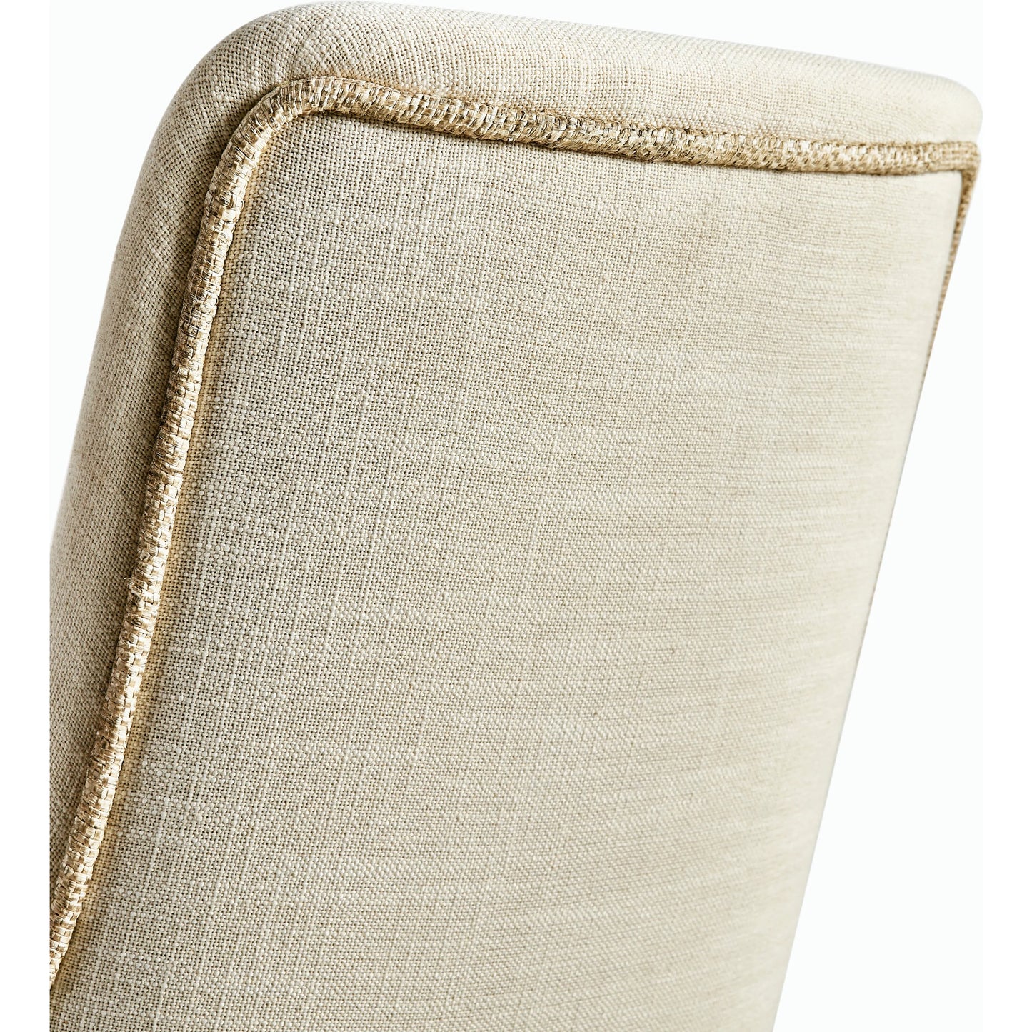 002 SI-2186258 | Closeup | Water Shoal Linen & Grasscloth Side Chair by Jonathan Charles in grasscloth, performance linen. Made from hardwood solids, foam, fabric, grass cloth, brass in a transitional style.