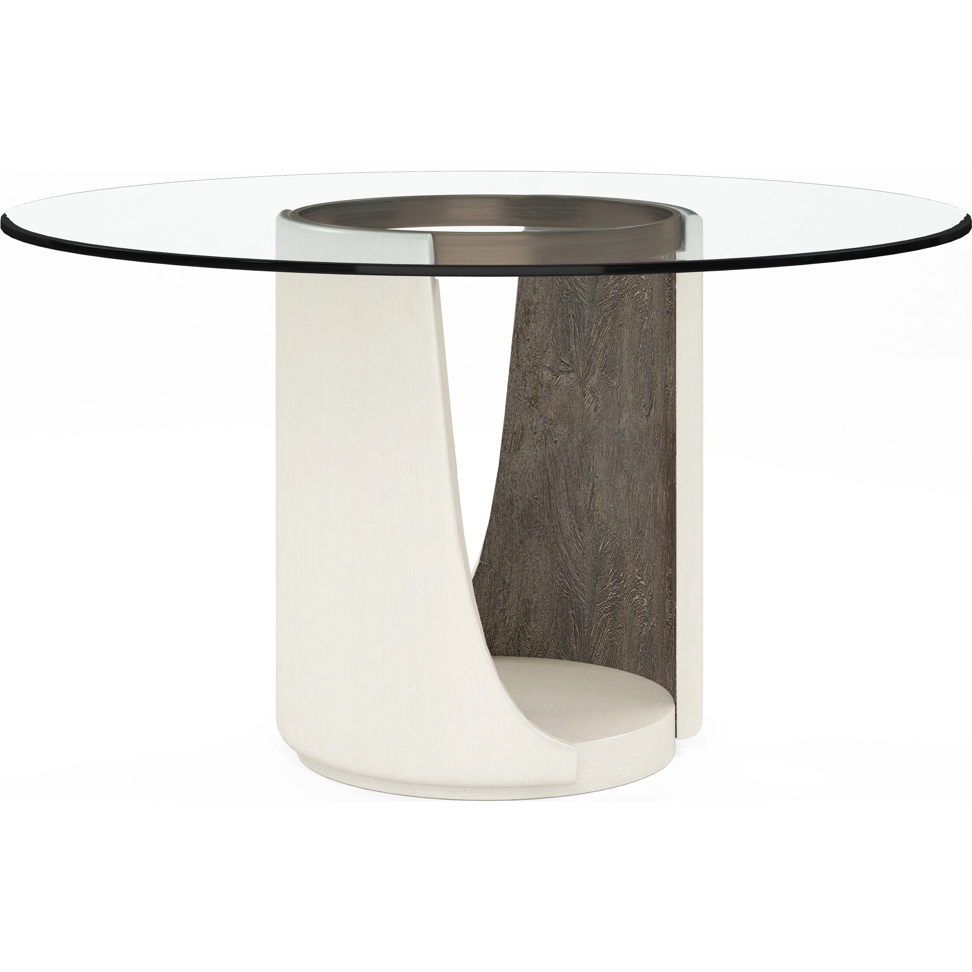 Blanc Round Dining Table by A.R.T. Furniture in alabaster, burnished bronze. Made from parawood solids, resin, metal, glass in a modern style.