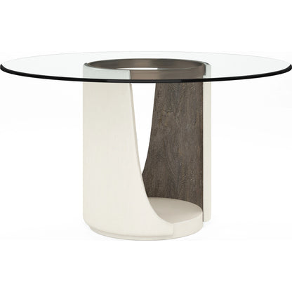 Blanc Round Dining Table by A.R.T. Furniture in alabaster, burnished bronze. Made from parawood solids, resin, metal, glass in a modern style.