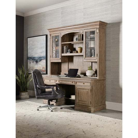 Sutter Computer Credenza by Hooker Furniture in claro. Made from cathedral oak veneers in a traditional style.