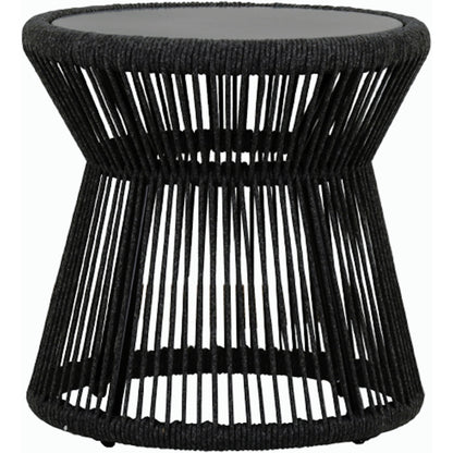 Milano Outdoor End Table by Sunset West in slate. Made from olefin rope in a coastal style.