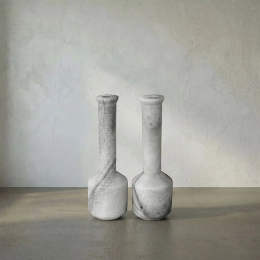 Markos Decorative Candle Holder (Set of 2) by Noir in white marble. Made from white marble in a modern style.