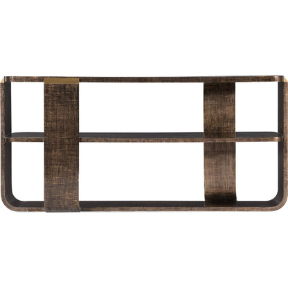 Melange Edmun Sofa Table by Hooker Furniture in dark wood. Made from maple veneers, metal cap in a modern style.