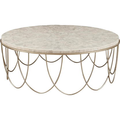 Round Stone Top Cocktail Table with Decorative Metal Base by Pulaski Furniture in gold. Made from stone in a modern style.