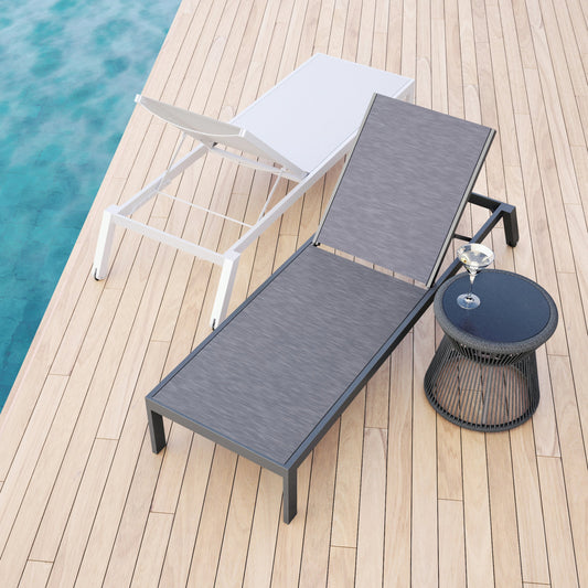 Naples Outdoor Stackable Chaise Lounge by Sunset West in white. Made from aluminum in a modern style.