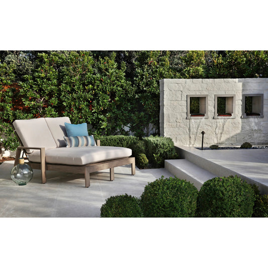 Laguna Outdoor Double Chaise Lounge by Sunset West in driftwood. Made from aluminum in a modern style.