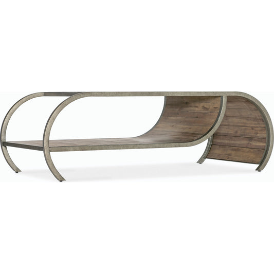 Commerce & Market Open Ended Cocktail Table by Hooker Furniture in medium wood and natural medium wood finish. Made from oak veneers, metal tube and sheet metal in a modern style.