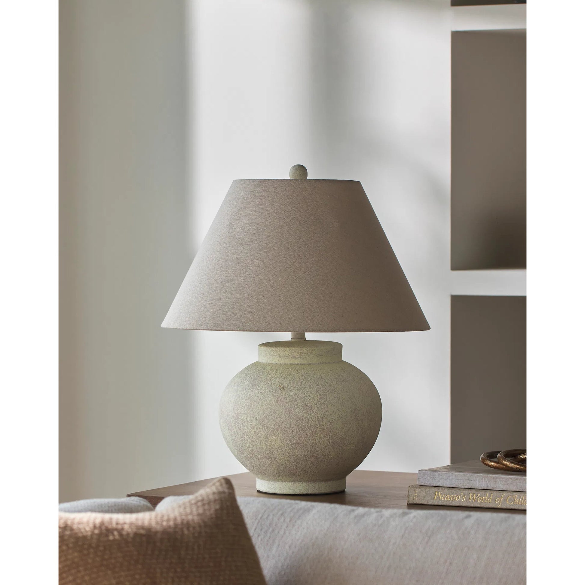 Youri Accent Table Lamp by Livabliss in hand finished. Made from ceramic, linen, iron in a unique style.