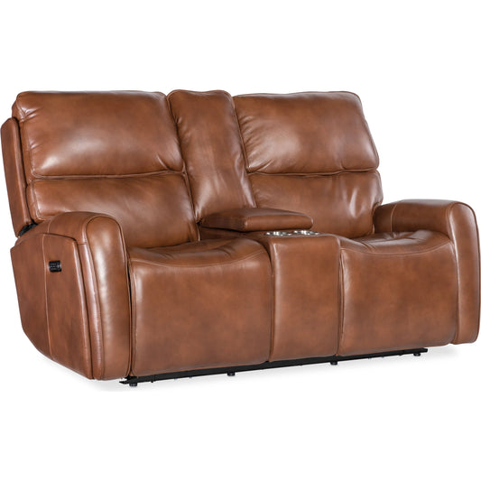 Crosby Zero Gravity Power Console Loveseat with Power Headrest and Lumbar by Hooker Furniture in brown. Made from unique in a traditional style.