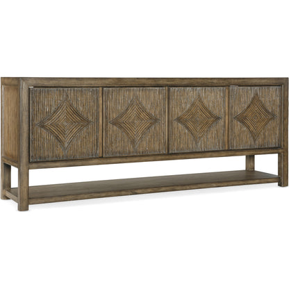 Sundance Entertainment Console by Hooker Furniture in cliffside. Made from pecan veneers, resin, solid-wood edge top in a traditional style.