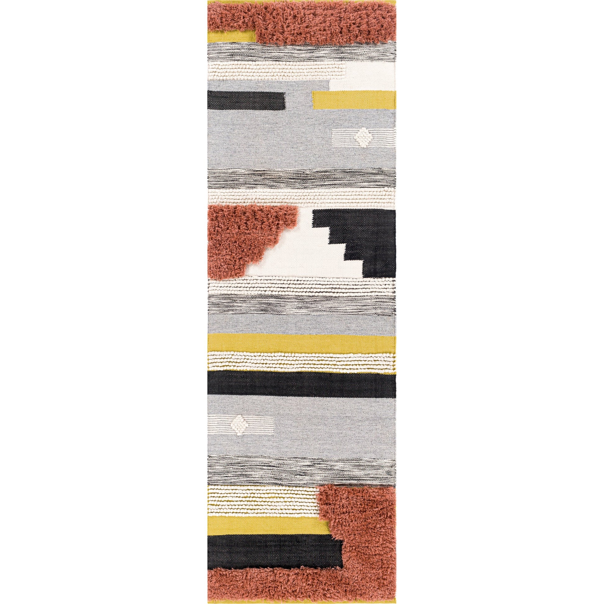 Yuva YUV-2300 Indoor/Outdoor Rug by Surya in rust, mustard, black, medium gray, cream. Made from 100% recycled pet yarn in a unique style.