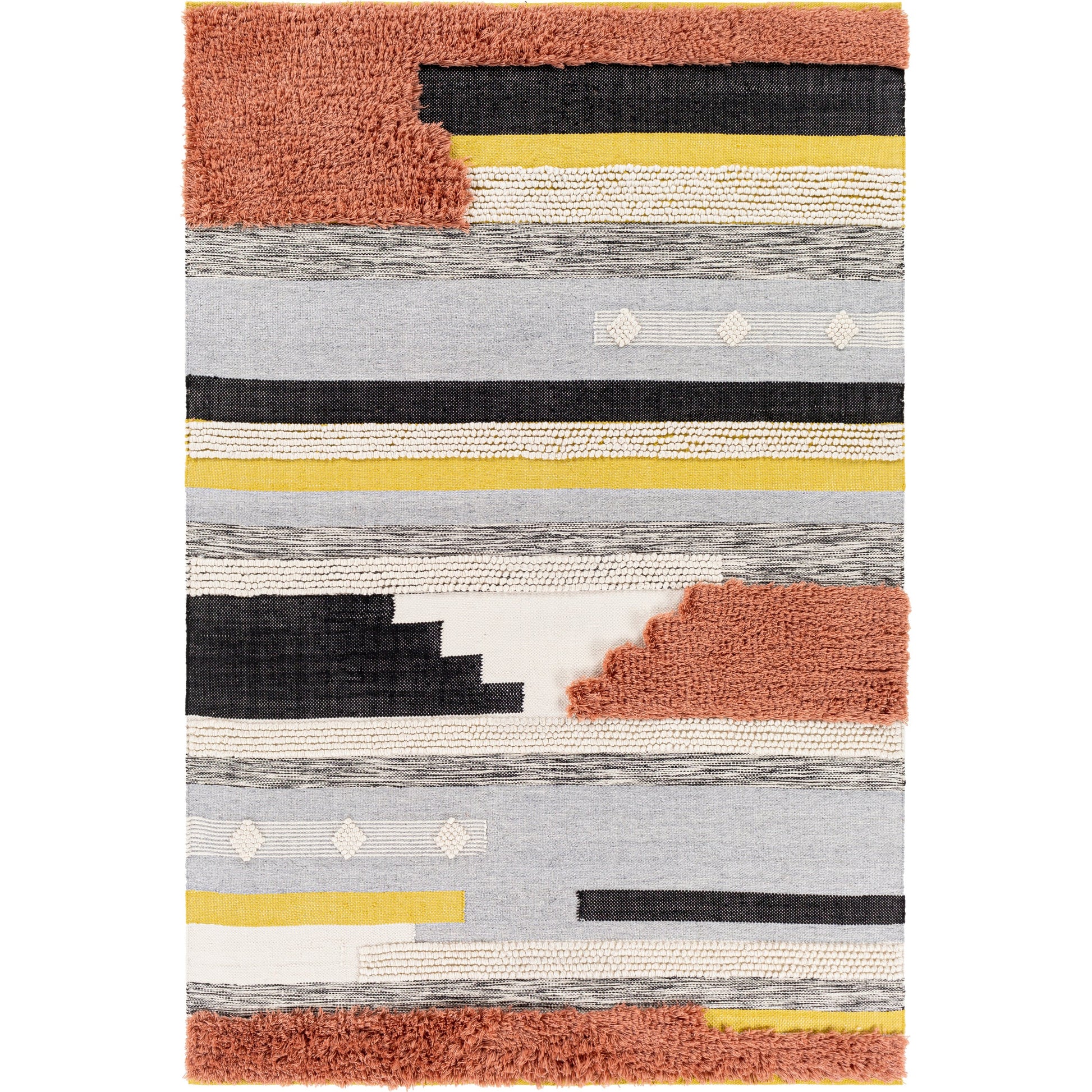 Yuva YUV-2300 Indoor/Outdoor Rug by Surya in rust, mustard, black, medium gray, cream. Made from 100% recycled pet yarn in a unique style.
