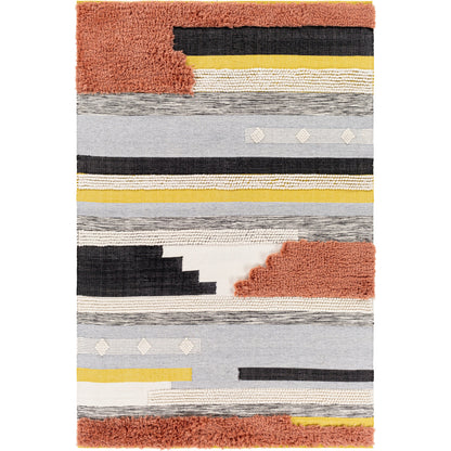 Yuva YUV-2300 Indoor/Outdoor Rug by Surya in rust, mustard, black, medium gray, cream. Made from 100% recycled pet yarn in a unique style.