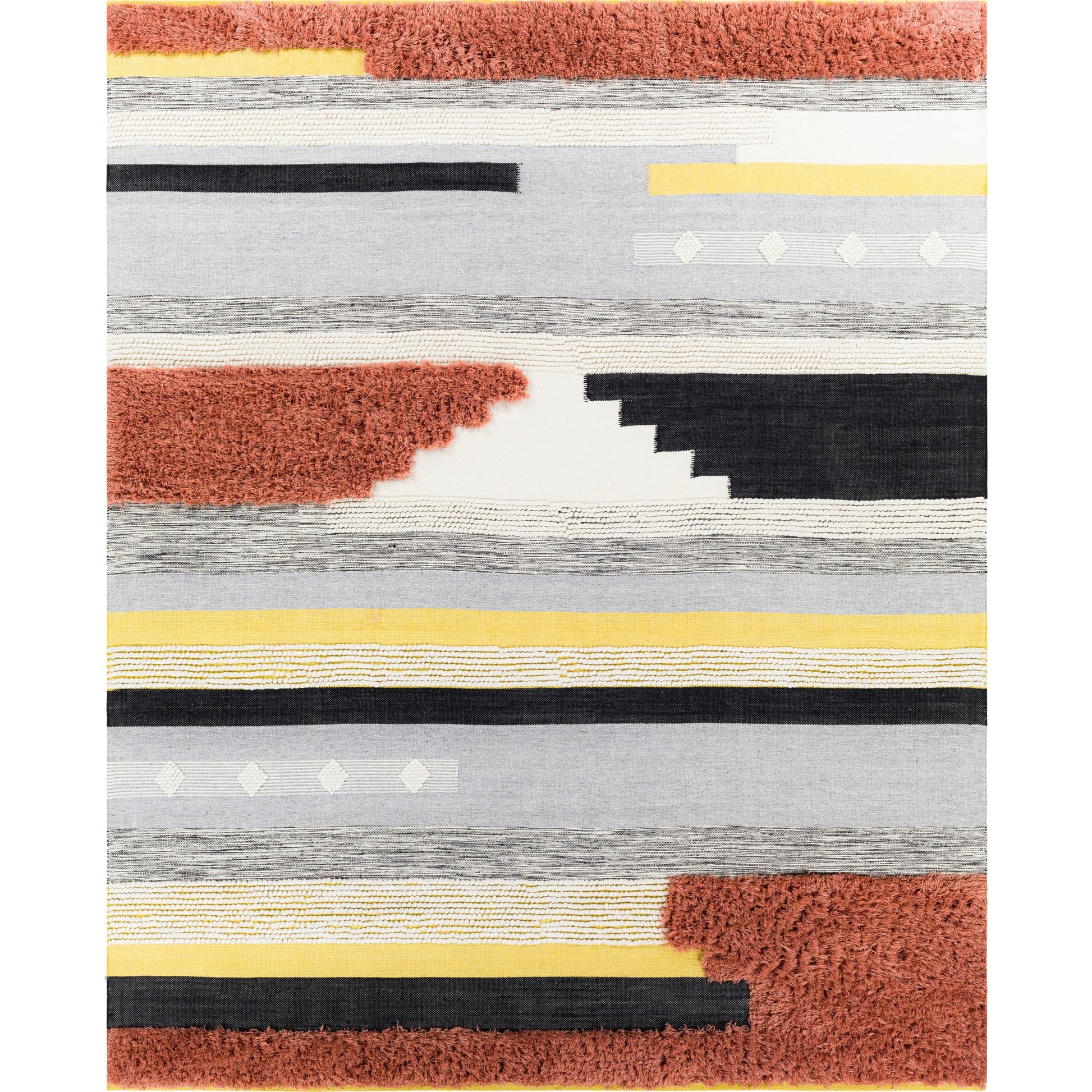 Yuva YUV-2300 Indoor/Outdoor Rug by Surya in rust, mustard, black, medium gray, cream. Made from 100% recycled pet yarn in a unique style.