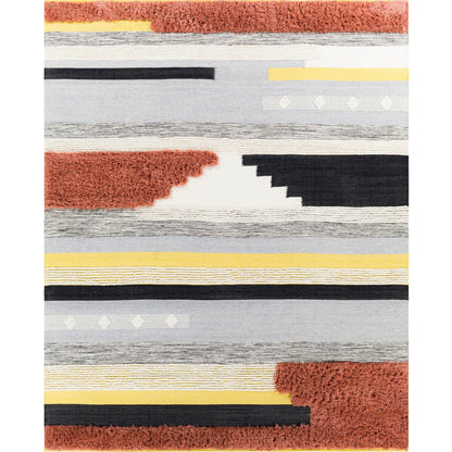 Yuva YUV-2300 Indoor/Outdoor Rug by Surya in rust, mustard, black, medium gray, cream. Made from 100% recycled pet yarn in a unique style.