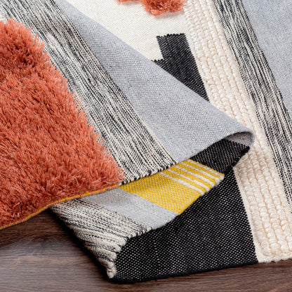 Yuva YUV-2300 Indoor/Outdoor Rug by Surya in rust, mustard, black, medium gray, cream. Made from 100% recycled pet yarn in a unique style.