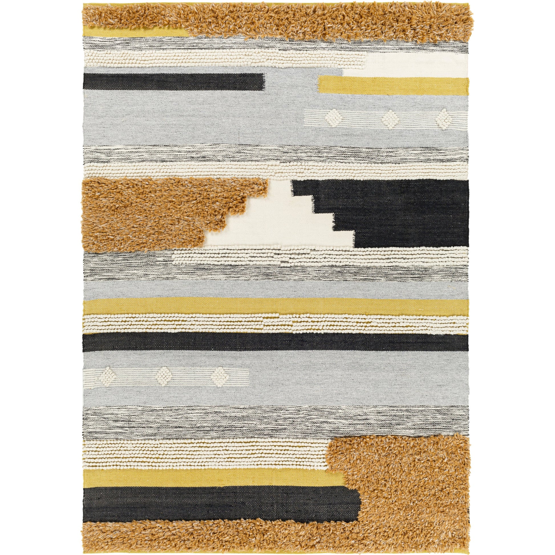 Yuva YUV-2300 Indoor/Outdoor Rug by Surya in rust, mustard, black, medium gray, cream. Made from 100% recycled pet yarn in a unique style.