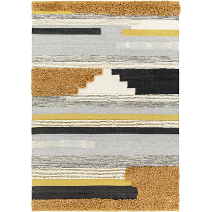 Yuva YUV-2300 Indoor/Outdoor Rug by Surya in rust, mustard, black, medium gray, cream. Made from 100% recycled pet yarn in a unique style.