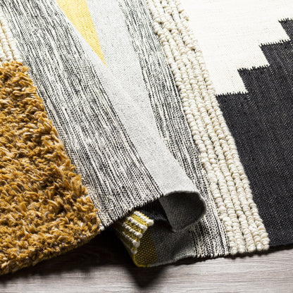 Yuva YUV-2300 Indoor/Outdoor Rug by Surya in rust, mustard, black, medium gray, cream. Made from 100% recycled pet yarn in a unique style.