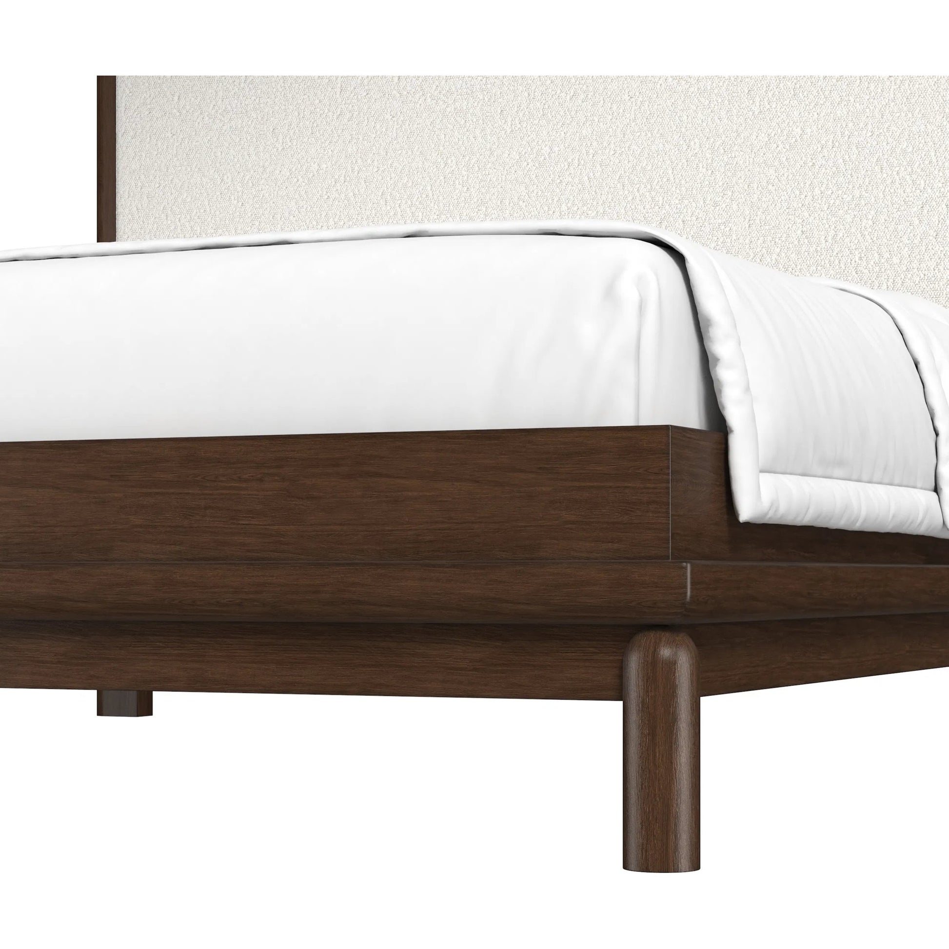 Verge Upholstered Bed by A.R.T. Furniture in handcrated walnut. Made from poplar solids, flat cut walnut veneers in a traditional style.