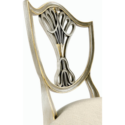 Buckingham Sheraton Grey & Gilded Dining Side Chair by Jonathan Charles in brown and buckingham gray. Made from acacia in a traditional style.