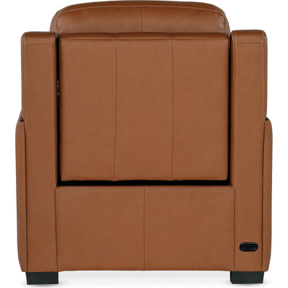 McKinley Power Recliner by Hooker Furniture in candid spice and dark wood. Made from leather in a traditional style.