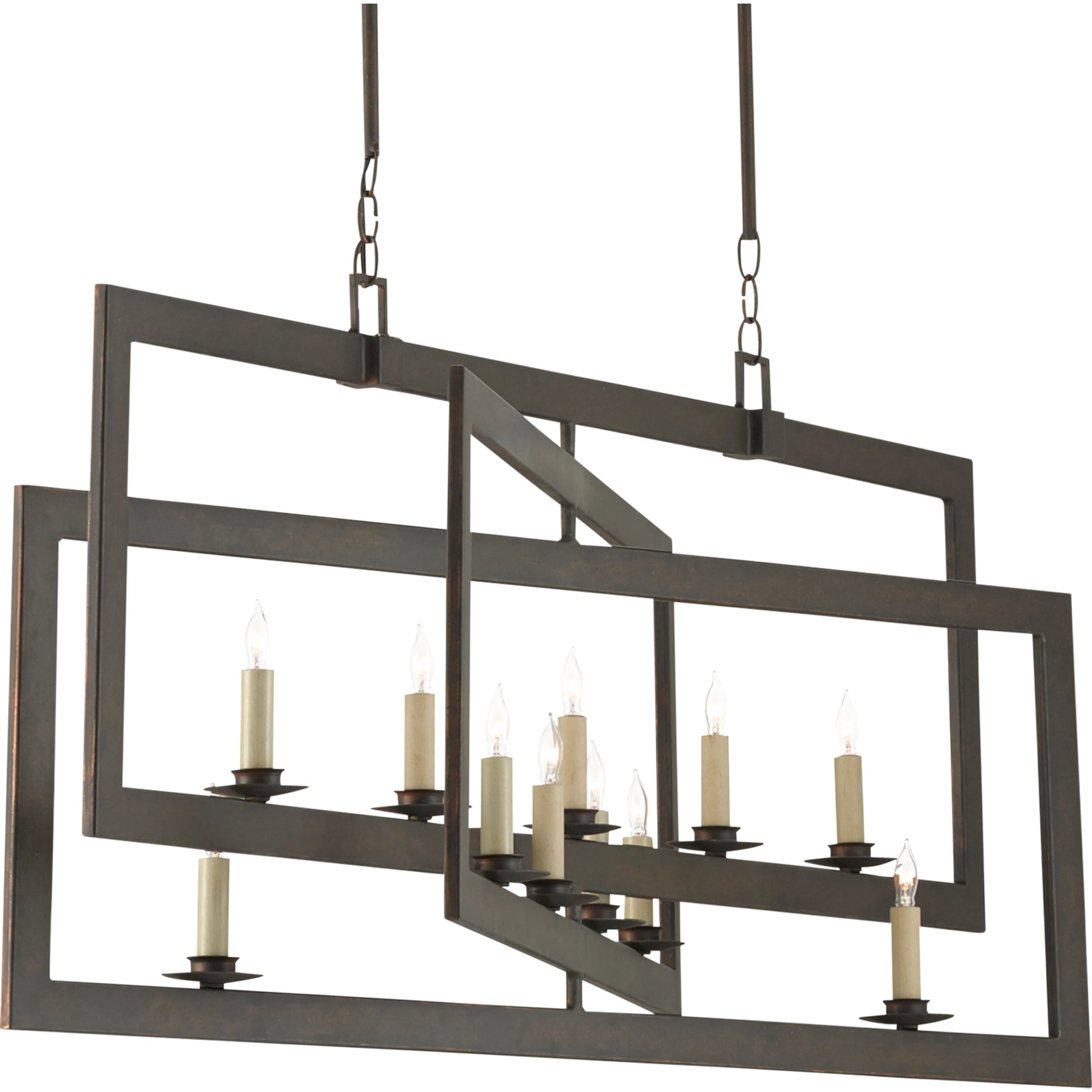 Middleton Rectangular Chandelier by Currey and Company. Made from wrought iron in a modern style.