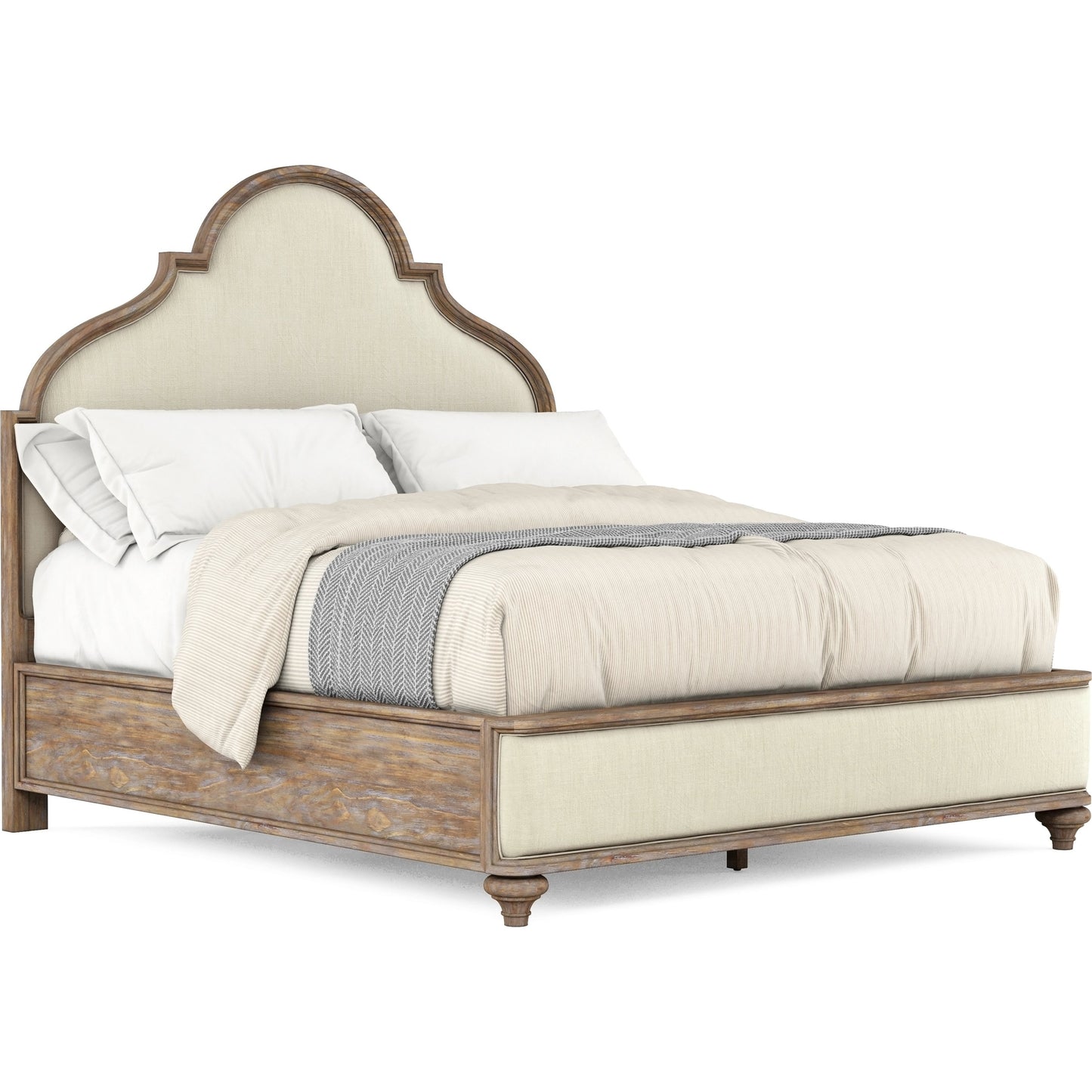 001 SI-2064916,SI-2064917,SI-2064918 | Primary Silo | Architrave Upholstered Panel Bed by A.R.T. Furniture in almond. Made from pine solids and veneer, foam, fabric in a traditional style.