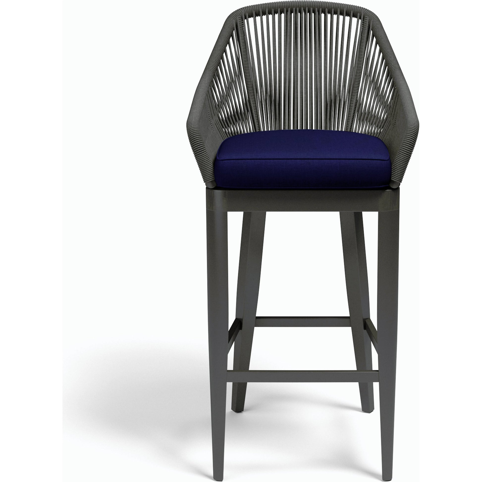 Milano Outdoor Barstool by Sunset West in slate. Made from olefin rope in a coastal style.