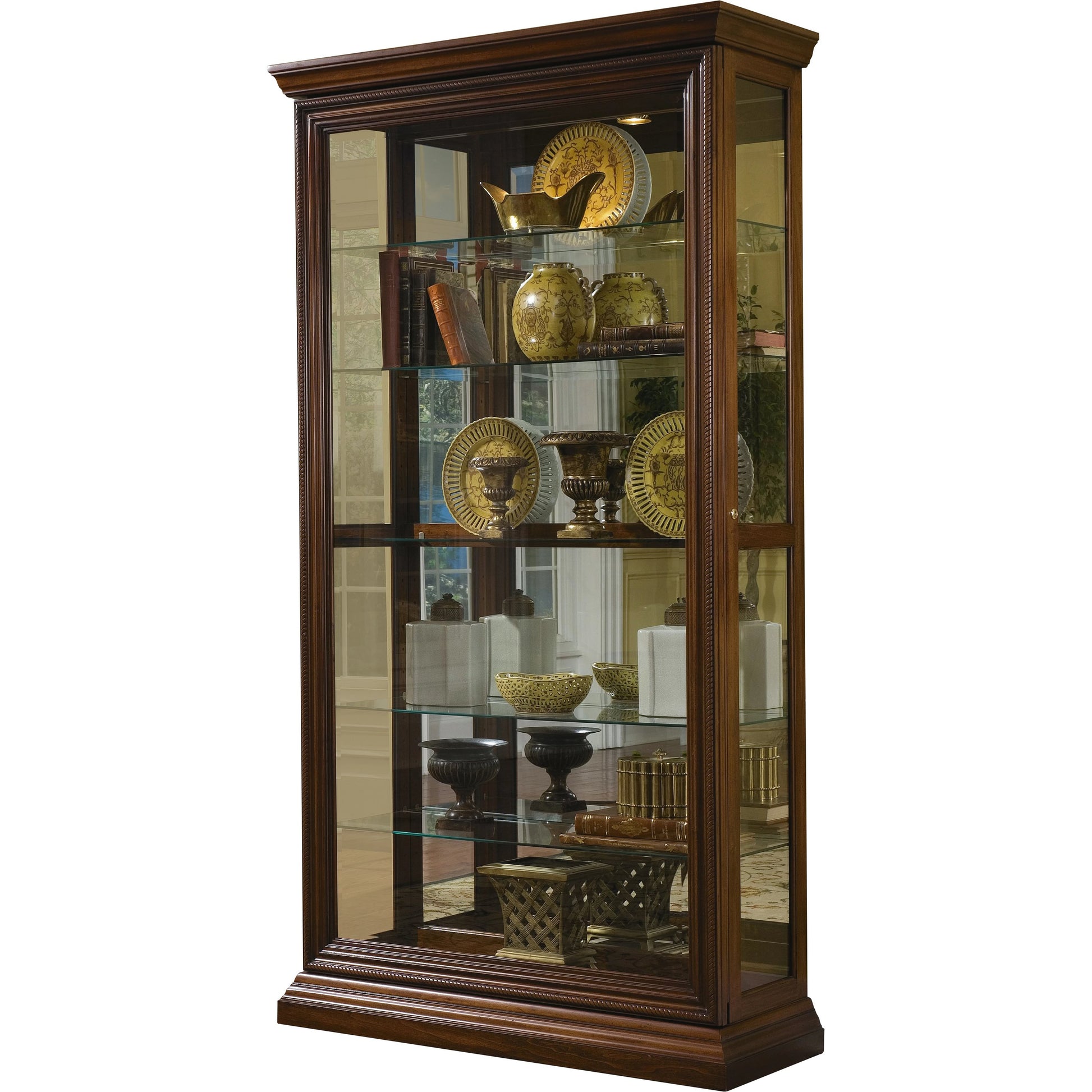 43'' Wide Hardwood Two Way Sliding Door Curio Cabinet in Rich Brown by Pulaski Furniture in rich brown. Made from poplar solids with birch veneers in a traditional style.
