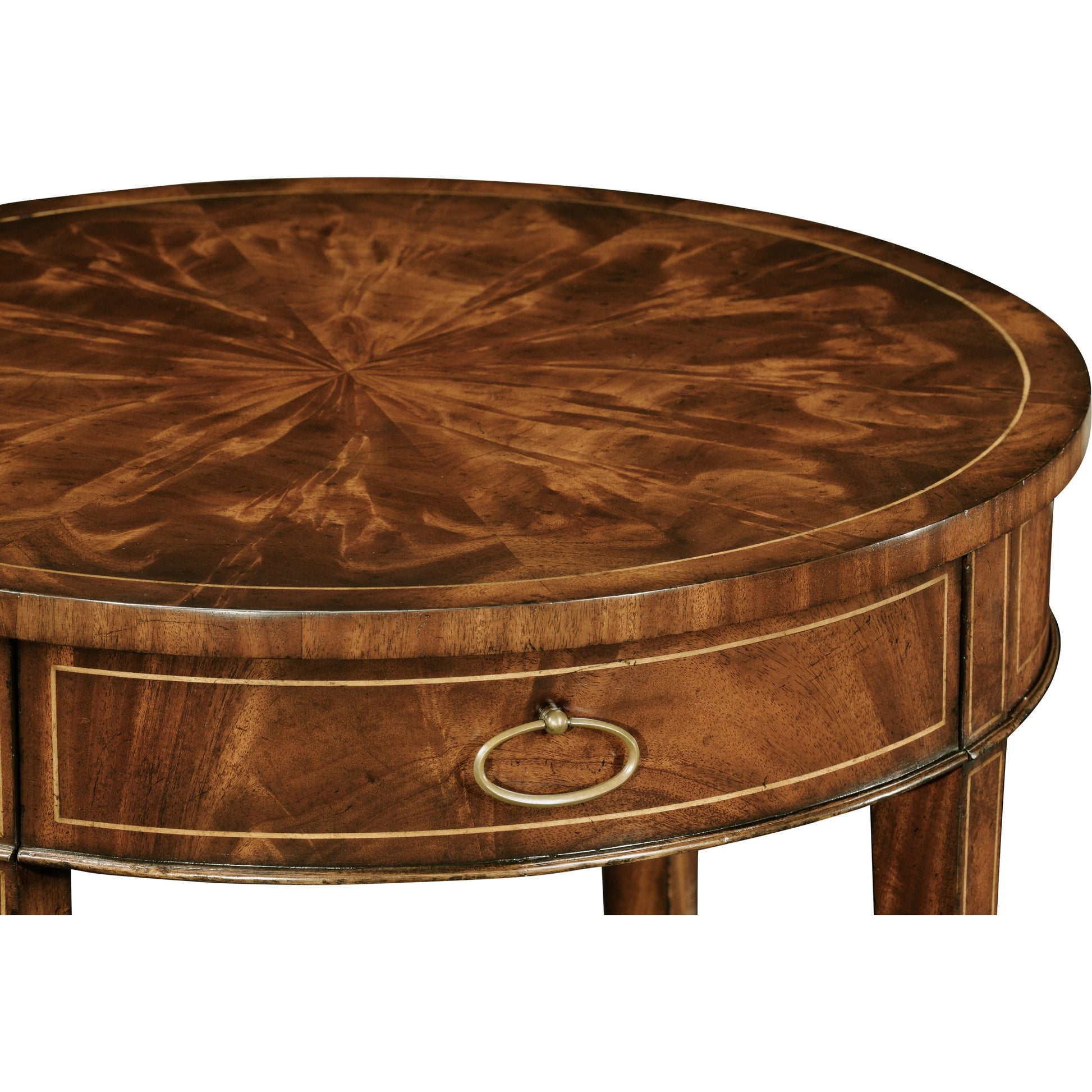 Buckingham Round Mahogany Side Table by Jonathan Charles in brown and light antique mahogany. Made from acacia in a traditional style.
